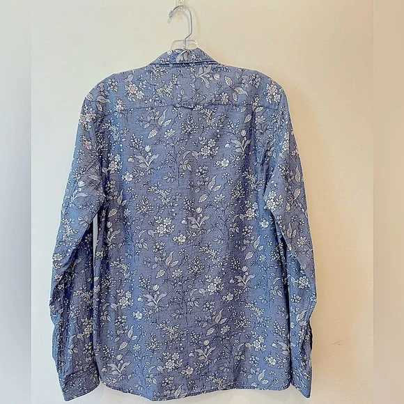 OLD NAVY FLORAL CHAMBRAY BLUE SHIRT - Picture 2 of 7